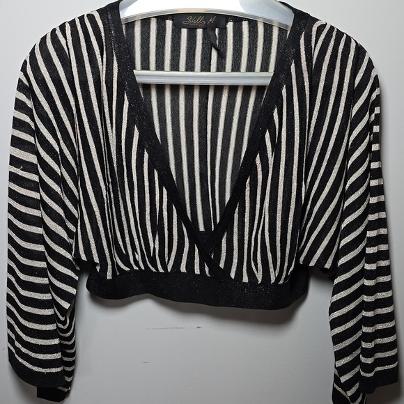 Shelly M Tops - Shelley M Metallic Stripe Crop Wrap Top Size S